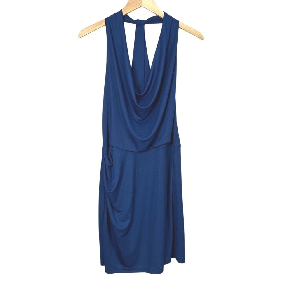 BCBGMAXAZRIA Blue Deep Sleeveless Cowl Neck Halter Dress Size S